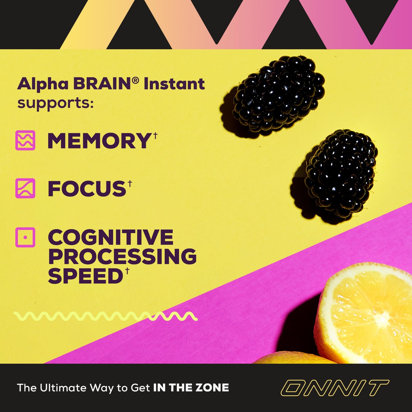 ONNIT Alpha BRAIN Instant Nootropic Drink Mix – Blackberry Lemonade, 30 Packets
