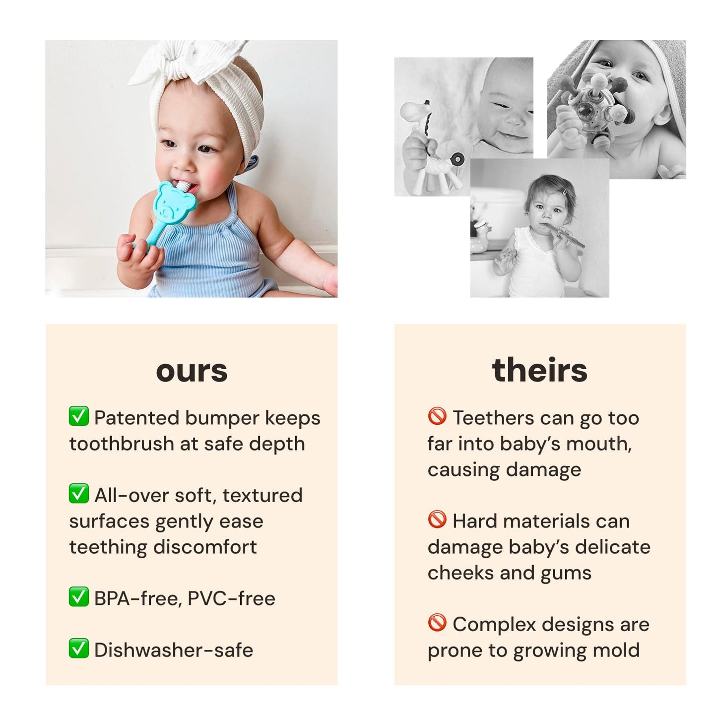 oogiebear Infant-to-Toddler Teether Toothbrush – 0-2 Years | 360° Soft Silicone, Teddy Bear Design