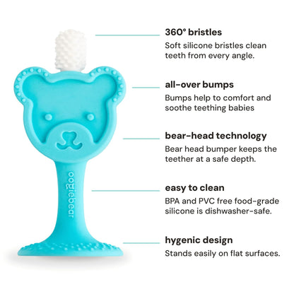 oogiebear Infant-to-Toddler Teether Toothbrush – 0-2 Years | 360° Soft Silicone, Teddy Bear Design