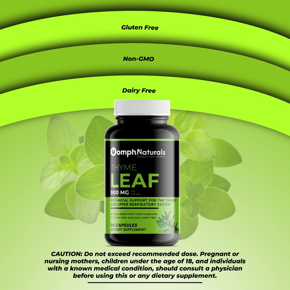 Oomph Naturals Thyme Leaf 900mg – 90 Capsules | Thymus Vulgaris Extract • Respiratory Support • Non-GMO • Gluten Free