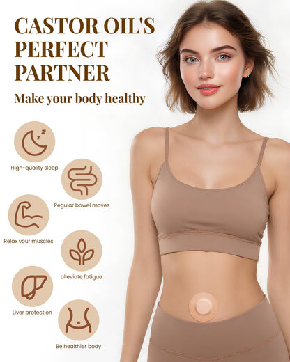 OPOX 54PCS Castor Oil Patches – No-Wash, Leak-Proof Organic Cotton Pack (Khaki)
