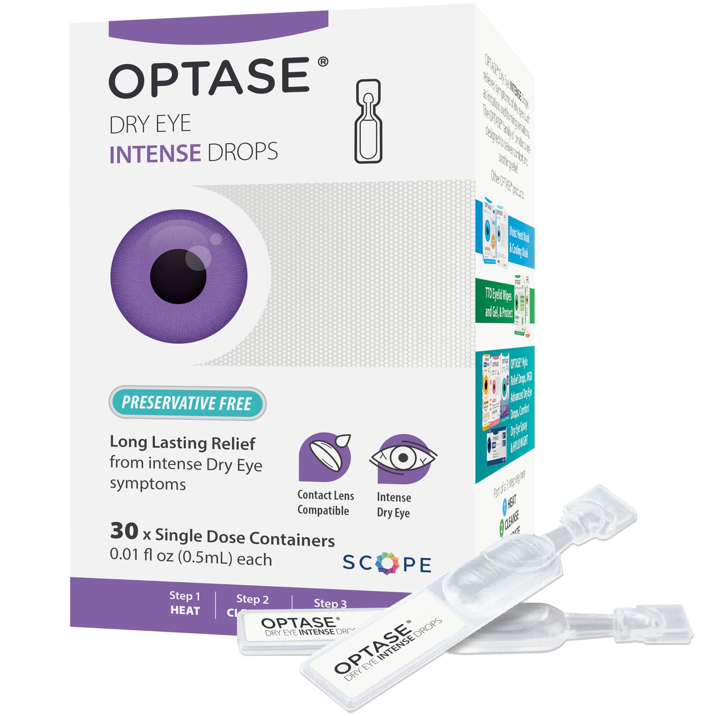 Optase Dry Eye Intense Drops – Preservative-Free, Contact Lens Compatible | 30 Single-Dose Vials