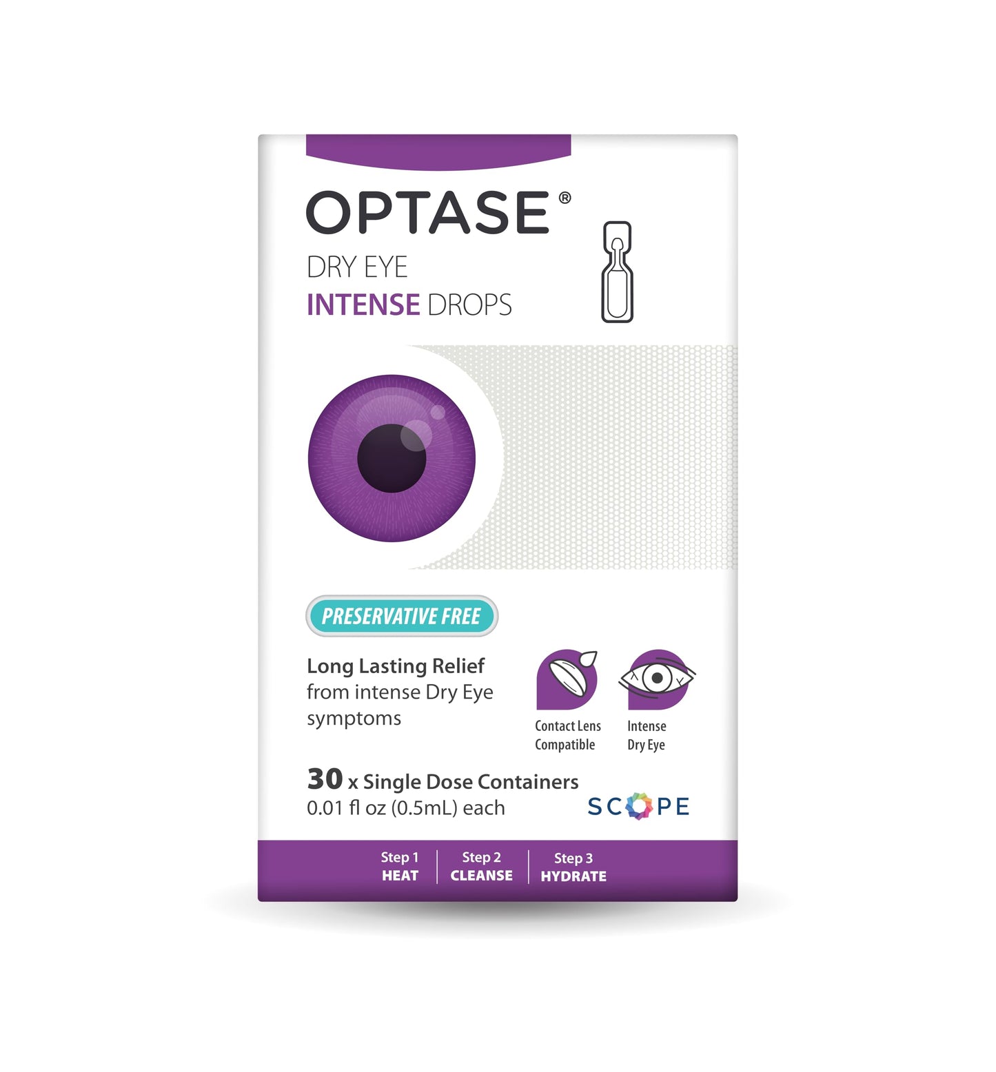Optase Dry Eye Intense Drops – Preservative-Free, Contact Lens Compatible | 30 Single-Dose Vials