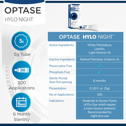 Optase HYLO Night Eye Ointment - .18 oz | Overnight Eye Lubricant