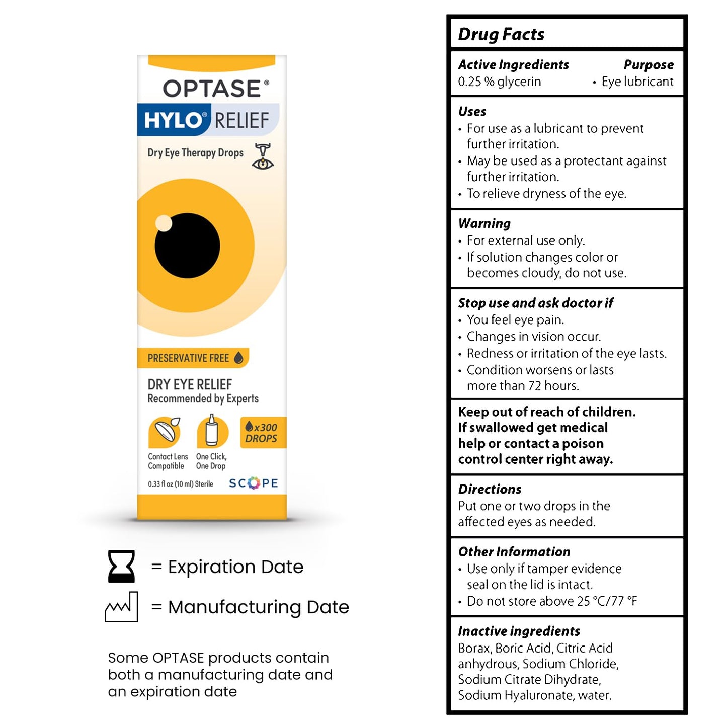 Optase HYLO Relief Dry Eye Drops – Preservative-Free, 0.33 fl oz, 300 Doses, Contact Lens Compatible