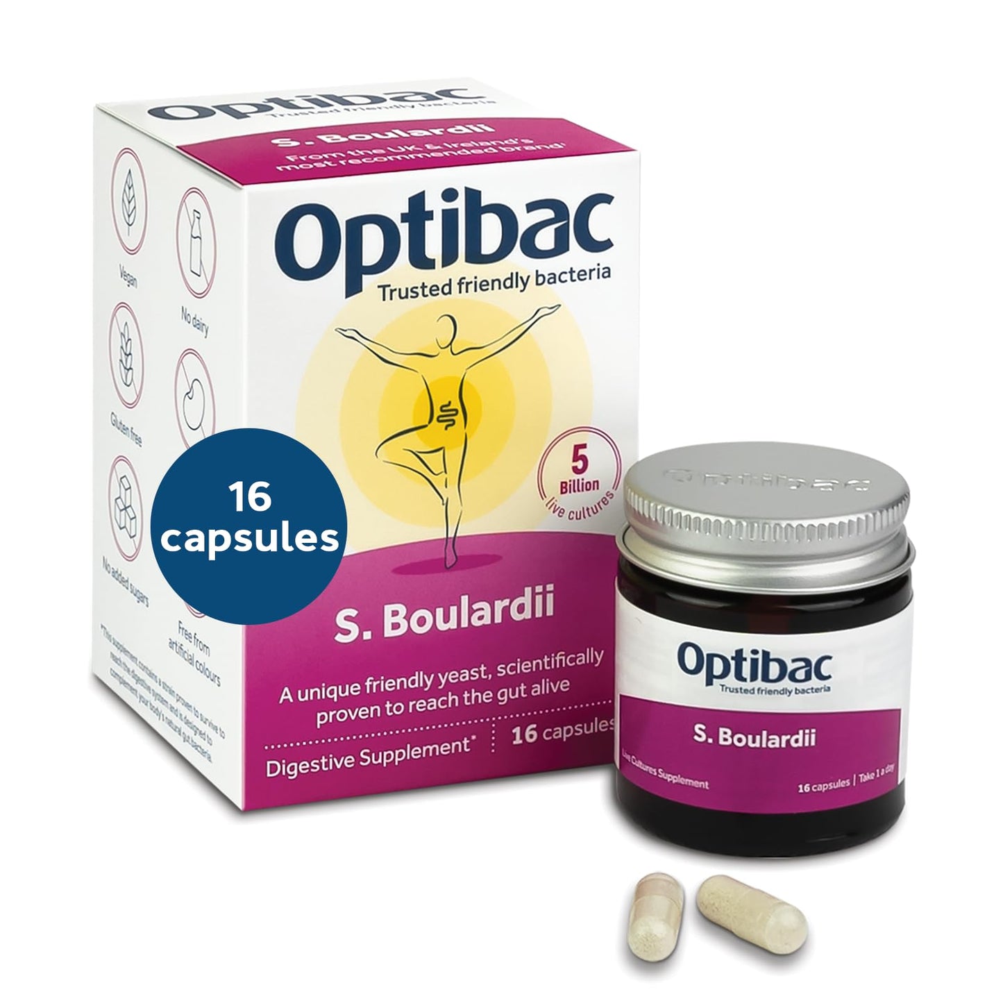 OptiBac Probiotics Saccharomyces boulardii – 16 Capsules | Probiotic Supplement