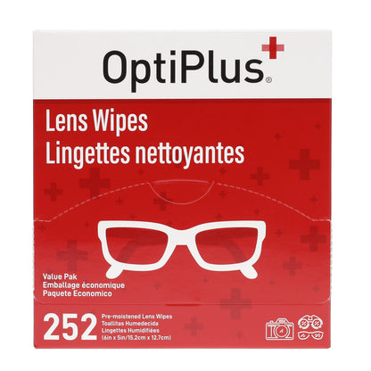 OptiPlus Eyeglass Lens Wipes – Pre-Moistened Cleaning Wipes for Glasses, Screens & Lenses | 252 Count