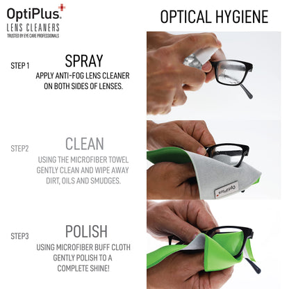 OptiPlus Anti-Fog Lens Cleaning Spray & Dual Microfiber Cloth – Streak-Free Defogger (2oz)