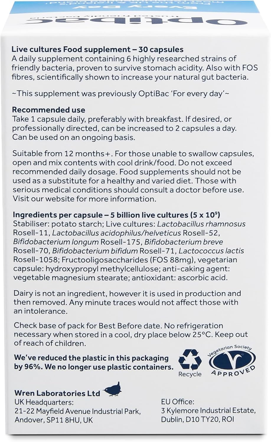 Optibac Probiotics for Daily Wellbeing - Pack of 30 Capsules