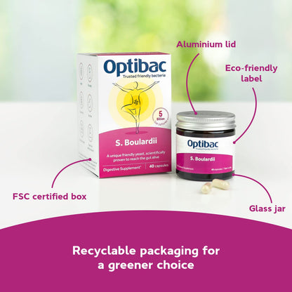 OptiBac Saccharomyces boulardii | 5 Billion Live Cultures | Vegan & Gluten Free | 80 Capsules