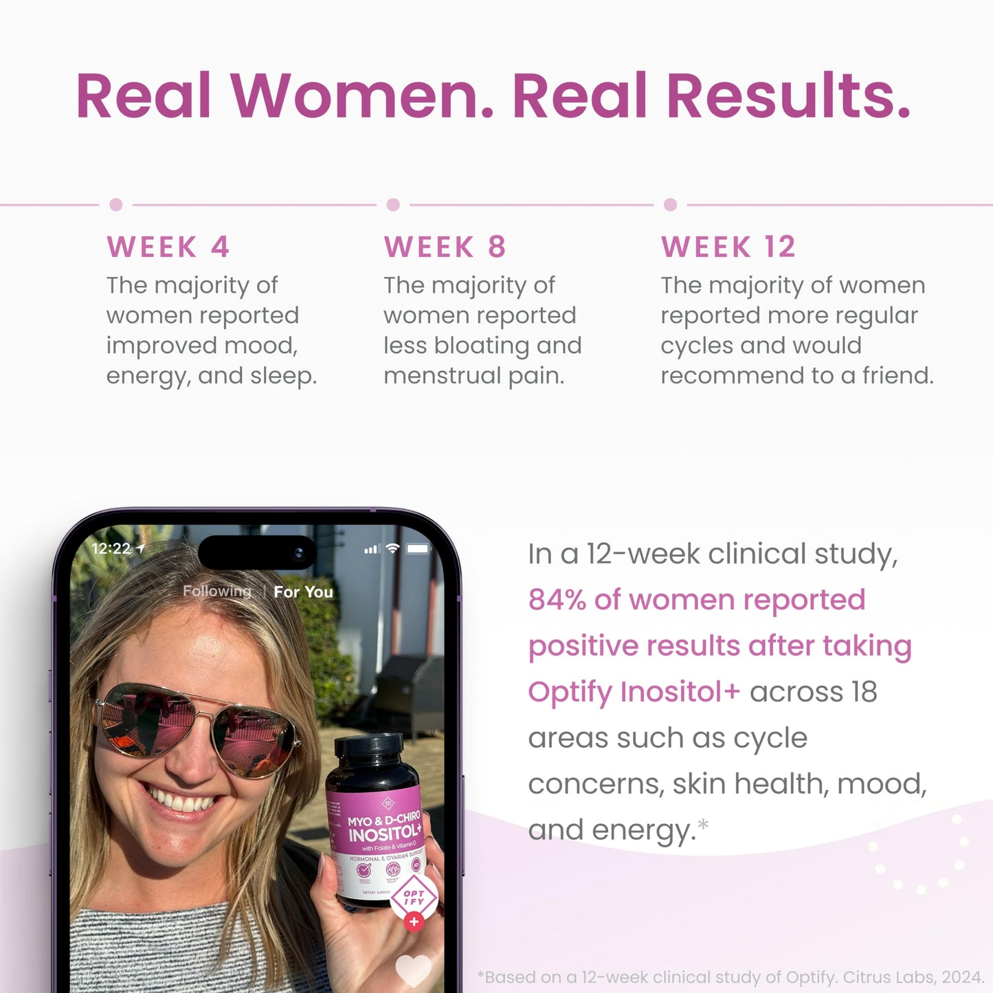 Optify Myo-Inositol & D-Chiro Inositol Supplement Powder for Women – 40:1 Ratio + Folate & Vitamin D – 30-Day Supply