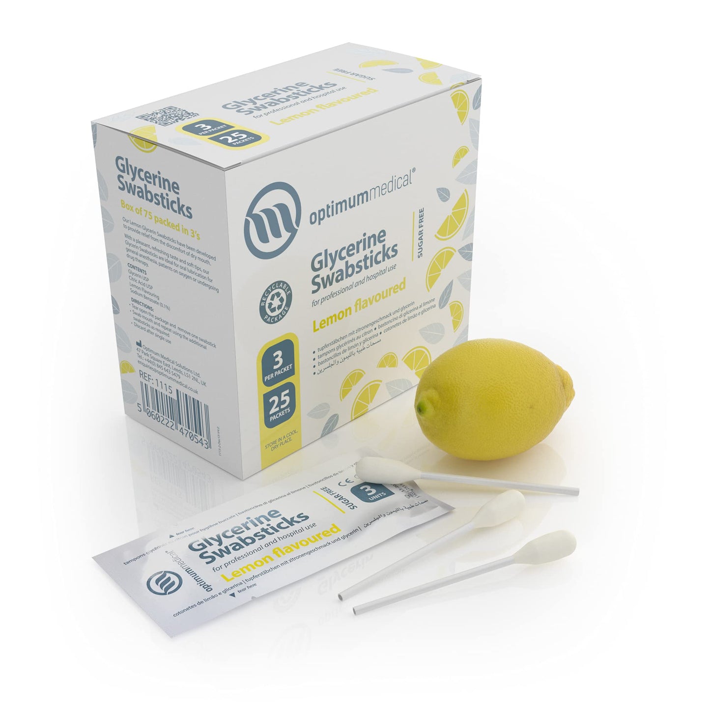 OPTIMUM MEDICAL Glycerin Swabsticks (x75) – Lemon Flavour | Sugar-Free Dry Mouth Relief