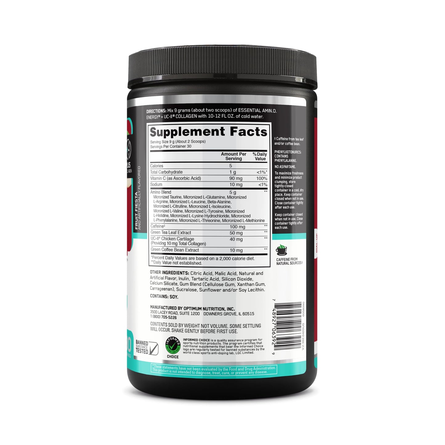 Optimum Nutrition Amino Energy + Collagen Powder – 5g Aminos, UC-II Collagen, Caffeine