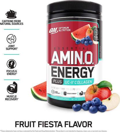 Optimum Nutrition Amino Energy + Collagen Powder – 5g Aminos, UC-II Collagen, Caffeine