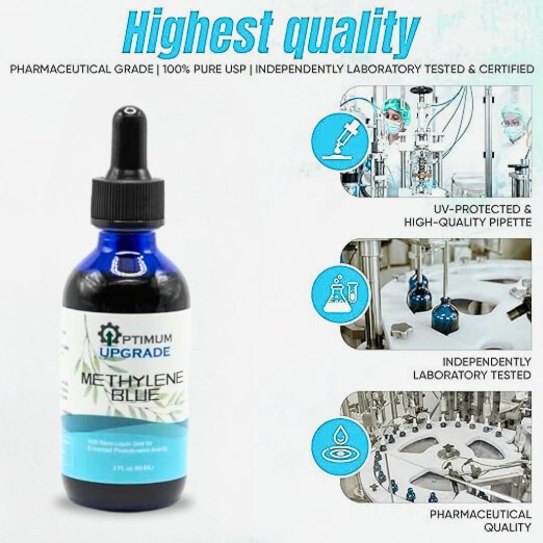 Optimum Upgrade OU Methylene Blue 1% | USP-Grade | Third-Party Tested Brain Health Dietary Supplement | 50ml Glass Dropper Bottle | No Formaldehyde (2 Oz)