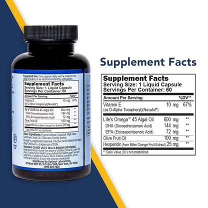 Optinexx Premium Vegan Omega-3 – Algae DHA & EPA + Vitamin E