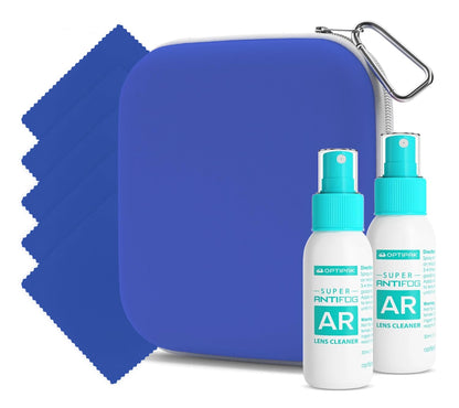OPTIPAK Anti Fog Lens Cleaner Spray Kit | 2x 1oz Bottles, Pouch & 5 Microfiber Cloths – 8 Piece Set