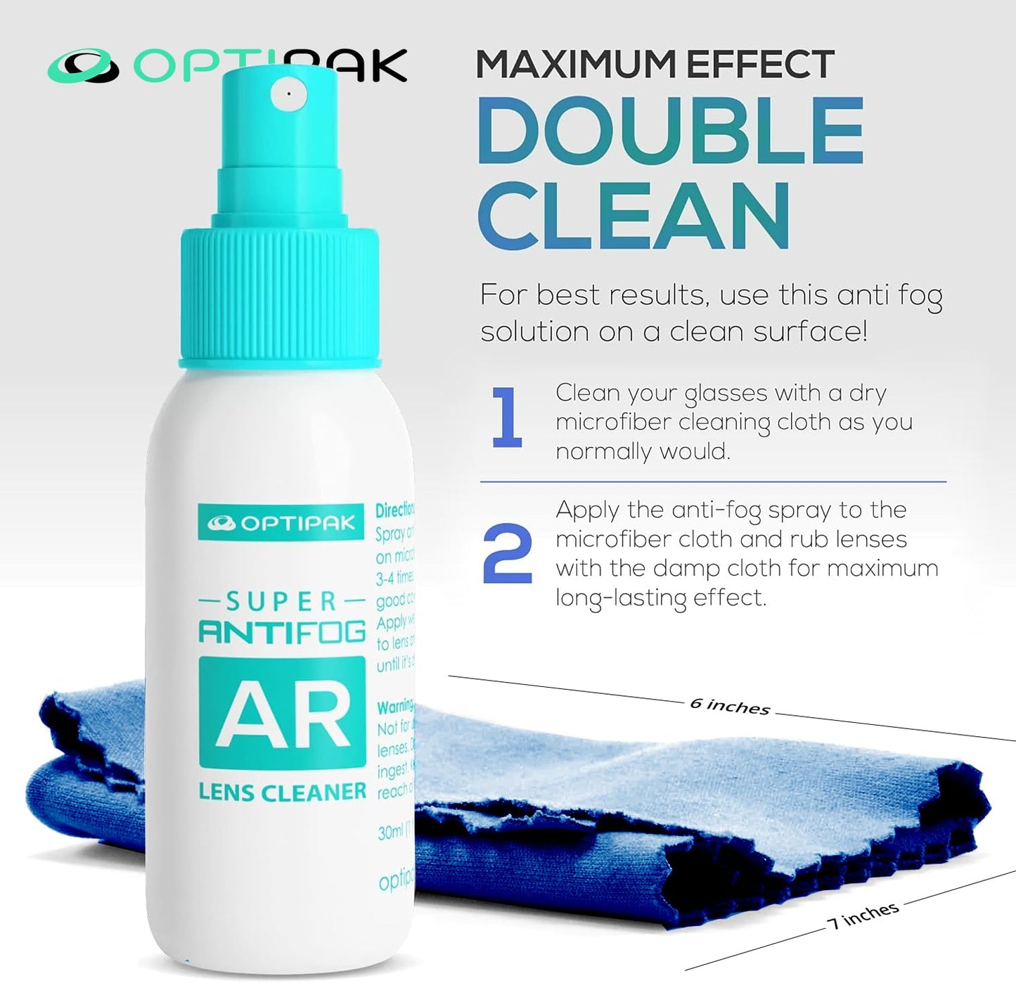 OPTIPAK Anti Fog Lens Cleaner Spray Kit | 2x 1oz Bottles, Pouch & 5 Microfiber Cloths – 8 Piece Set