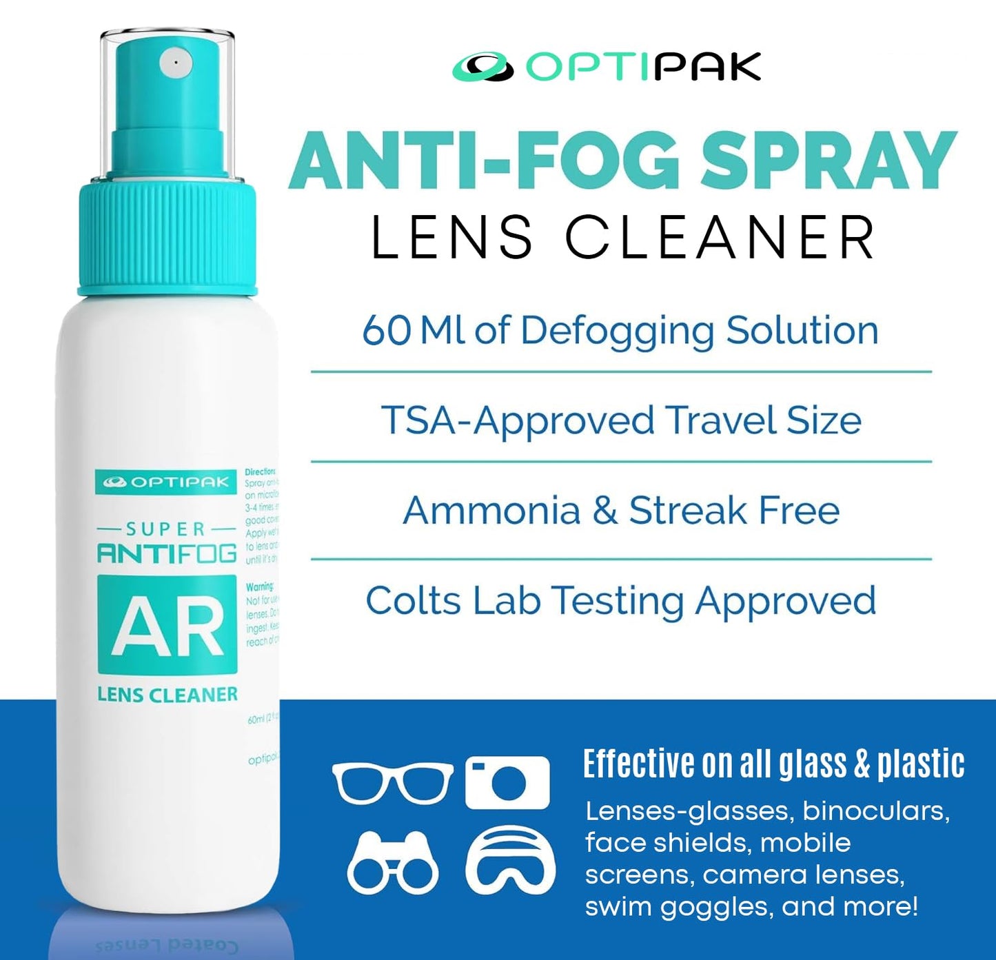 OPTIPAK Anti Fog Lens Cleaner Kit – 2oz Spray + Microfiber Cloth (2 Piece Set)
