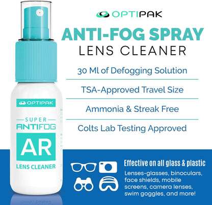 Anti Fog Lens Cleaner Spray Kit - 4x 1oz Bottles + 4 Microfiber Cloths | 8-Piece Eyeglass Defogger Kit
