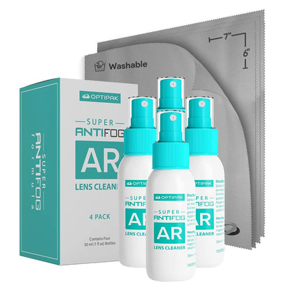 Anti Fog Lens Cleaner Spray Kit - 4x 1oz Bottles + 4 Microfiber Cloths | 8-Piece Eyeglass Defogger Kit