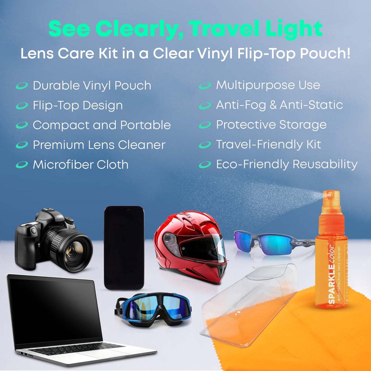 OPTIPAK Eyeglass Lens Cleaner Kit – Vinyl Flip-Top Pouch with 4x 1oz Bottles + 4 Microfiber Cloths