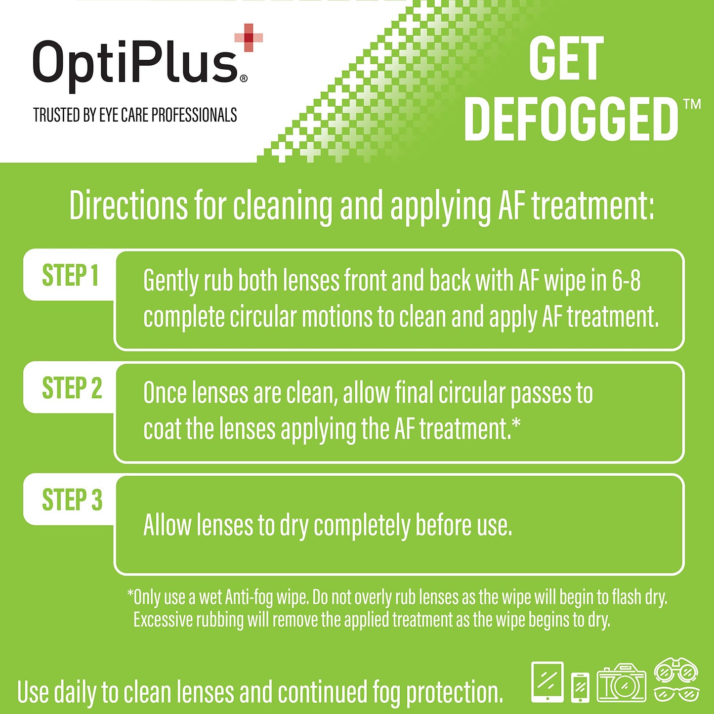 OptiPlus Anti-Fog Wipes for Glasses, Screens & Lenses – 100 Count