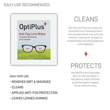 OptiPlus Anti-Fog Wipes for Glasses, Screens & Lenses – 100 Count