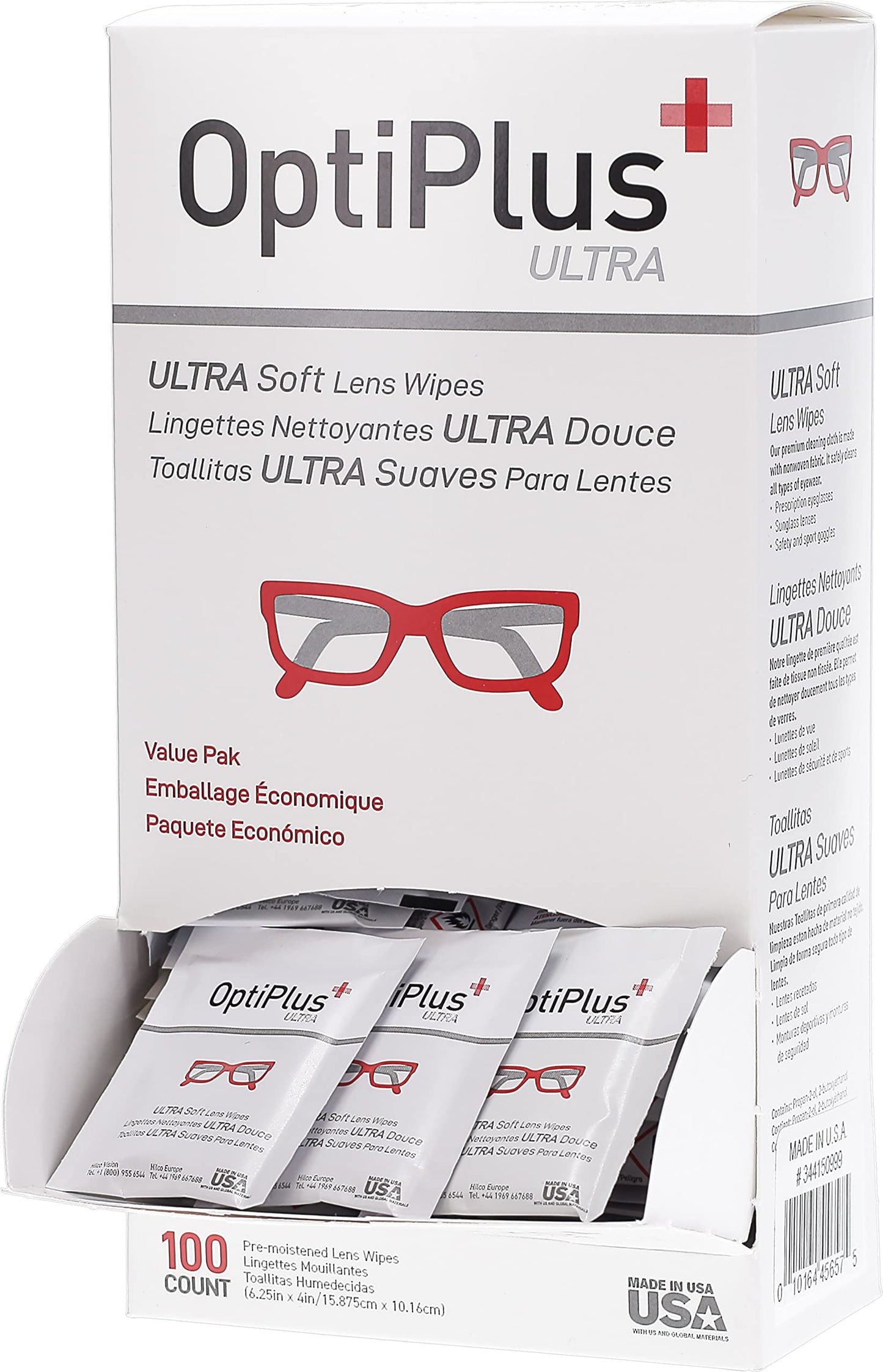 OptiPlus Ultrasoft Pre-Moistened Lens Cloths (100 Count) – Streak-Free Cleaning