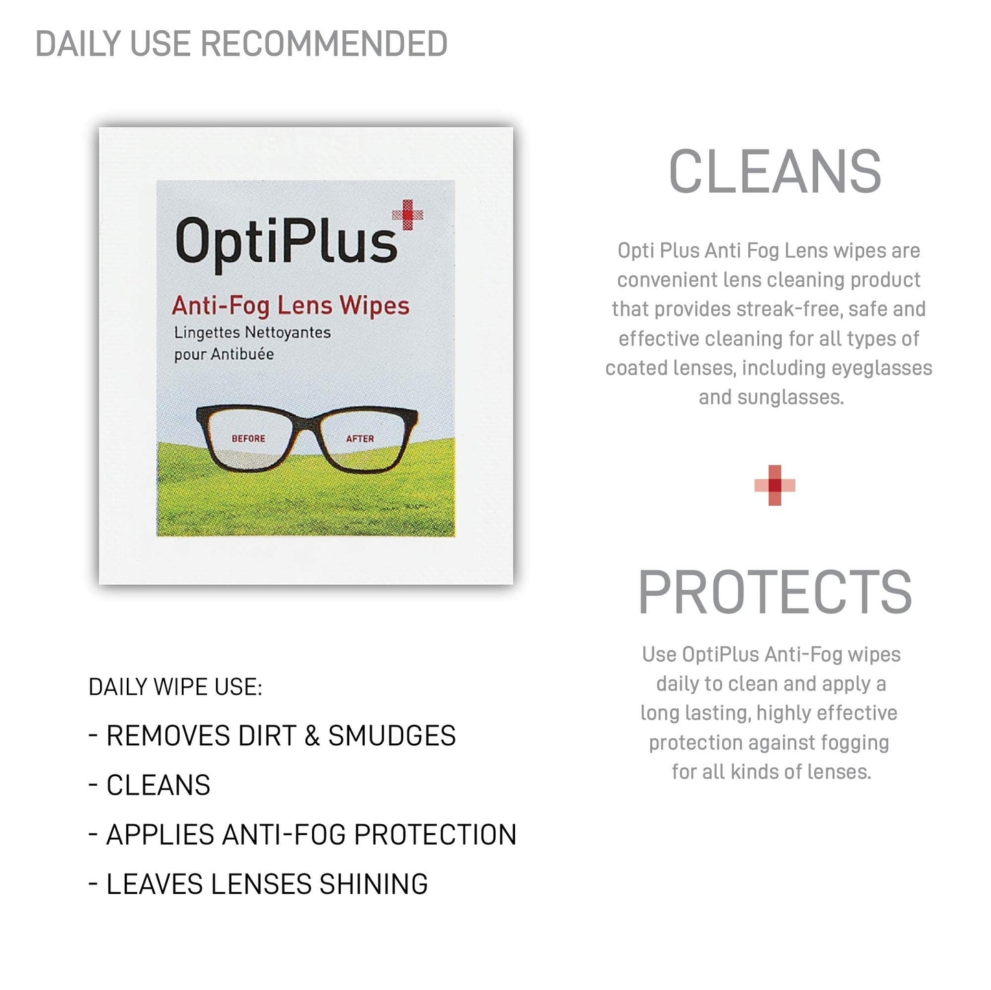 OptiPlus Anti-Fog Lens Wipes — 2 Pack of 100 Wipes
