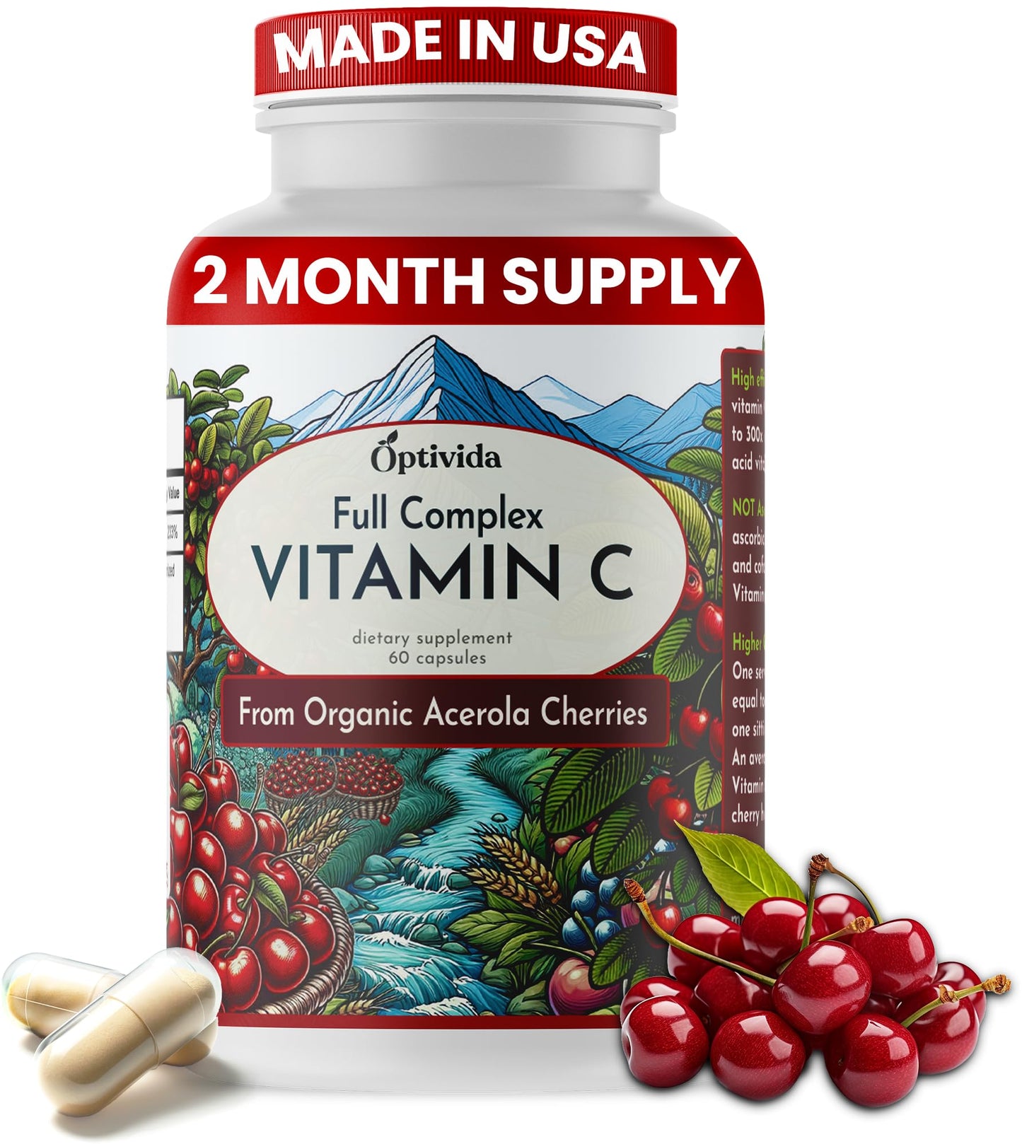 OPTIVIDA Acerola Cherry Capsules – Plant-Based Vitamin C for Immunity
