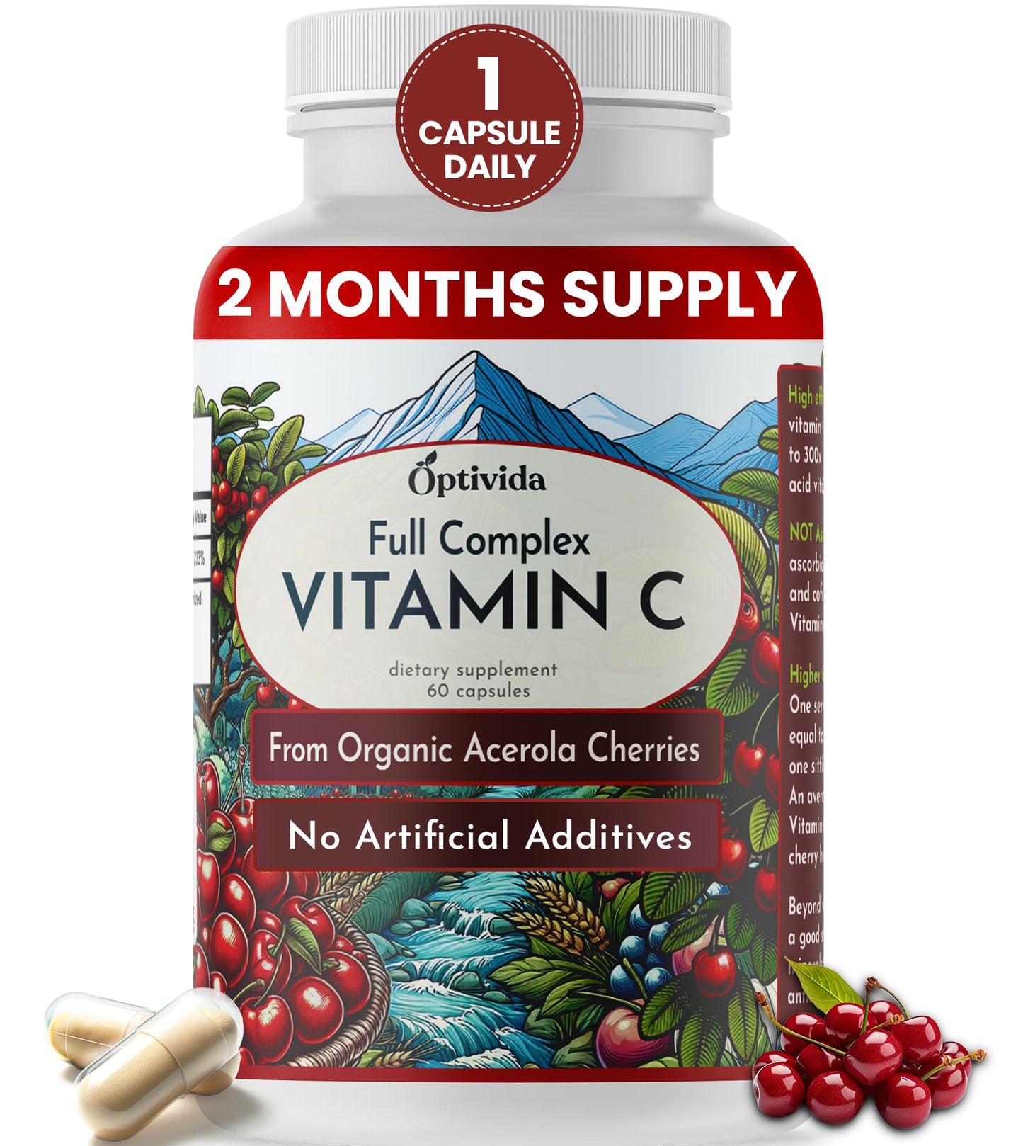 OPTIVIDA Acerola Cherry Capsules – Plant-Based Vitamin C for Immunity