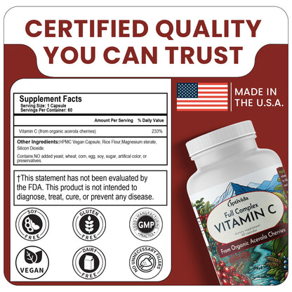 OPTIVIDA Acerola Cherry Capsules – Plant-Based Vitamin C for Immunity