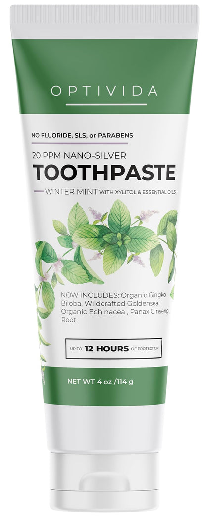Optivida Fluoride Free Colloidal Silver Toothpaste 4oz - Anti-Cavity Whitening