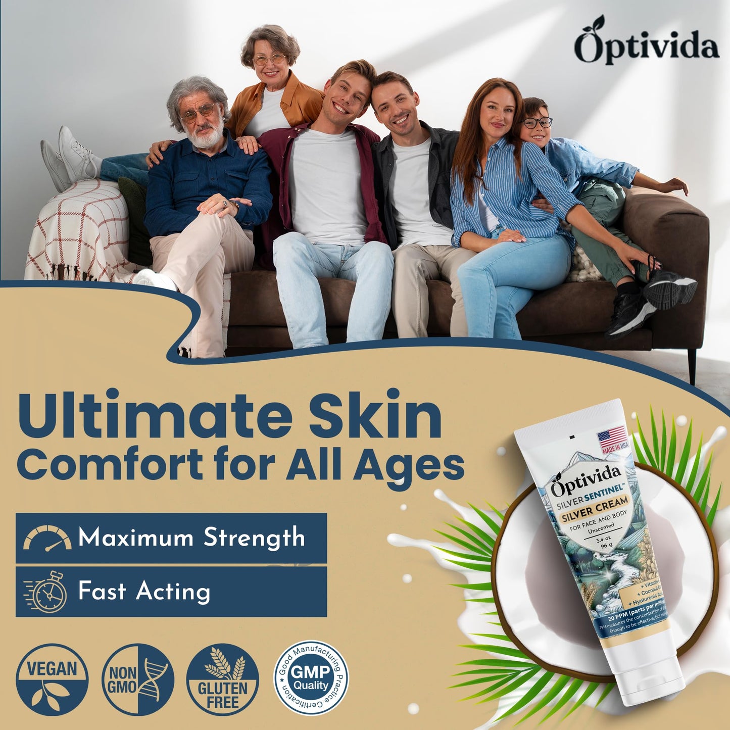 Optivida Nano Silver Skin Healing Cream – Hydrating Ointment for Burns, Wounds, Scars & Acne