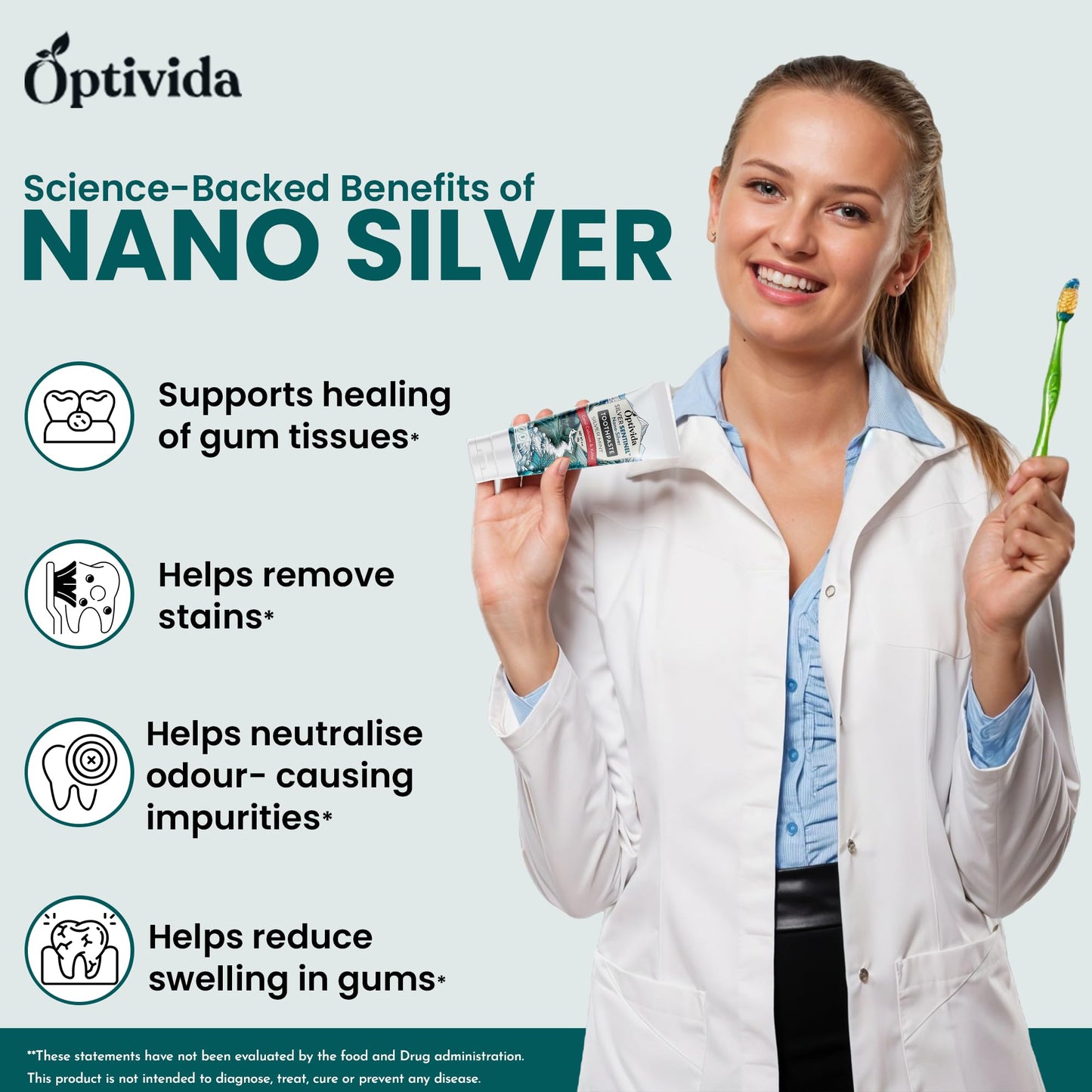 Optivida Fluoride-Free Colloidal Silver Xylitol Toothpaste (2 Pack) – Anti-Cavity, Gum Health, Spearmint, 4oz
