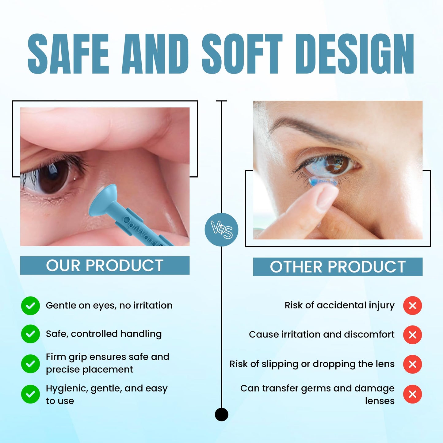 OptiWand Portable Soft Contact Lens Tool | Insertion & Removal – Silicone Rubber Eye Inserter & Remover (Travel Size 1.75 inch)