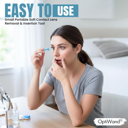 OptiWand Portable Soft Contact Lens Tool | Insertion & Removal – Silicone Rubber Eye Inserter & Remover (Travel Size 1.75 inch)