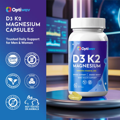 Optiwav D3 K2 Magnesium - Bone Health, Immune & Energy Support
