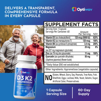 Optiwav D3 K2 Magnesium - Bone Health, Immune & Energy Support