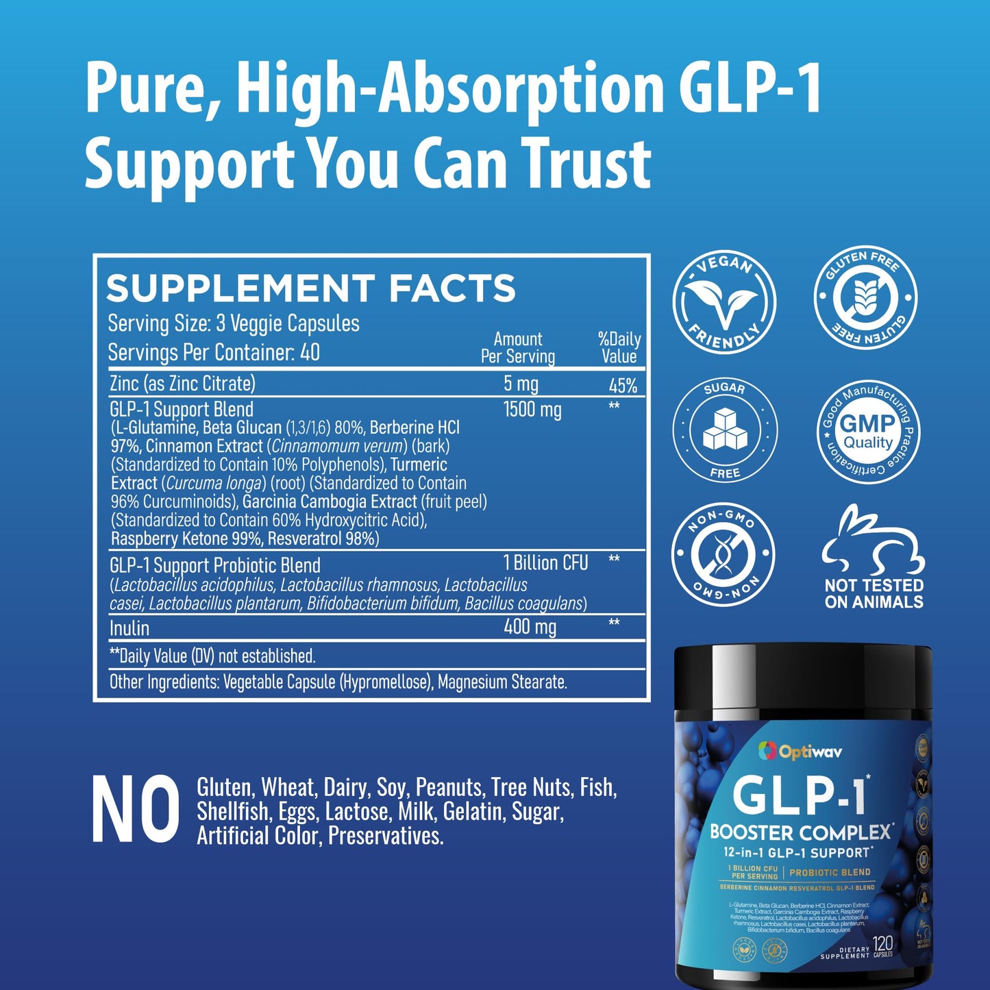 Optiwav GLP-1 Probiotic Weight Loss Supplement - Natural GLP-1 Booster for Appetite Control, Metabolism & Gut Health