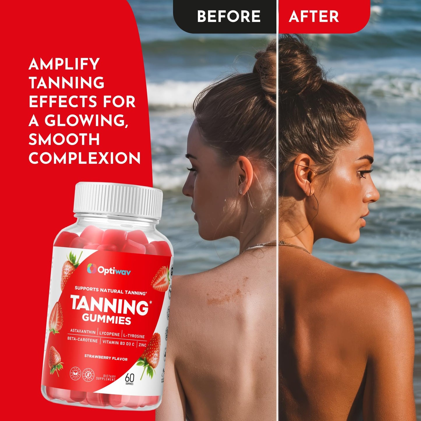 OptiWav Tanning Gummies for Women Sunless Glow – Vegan, Sugar Free