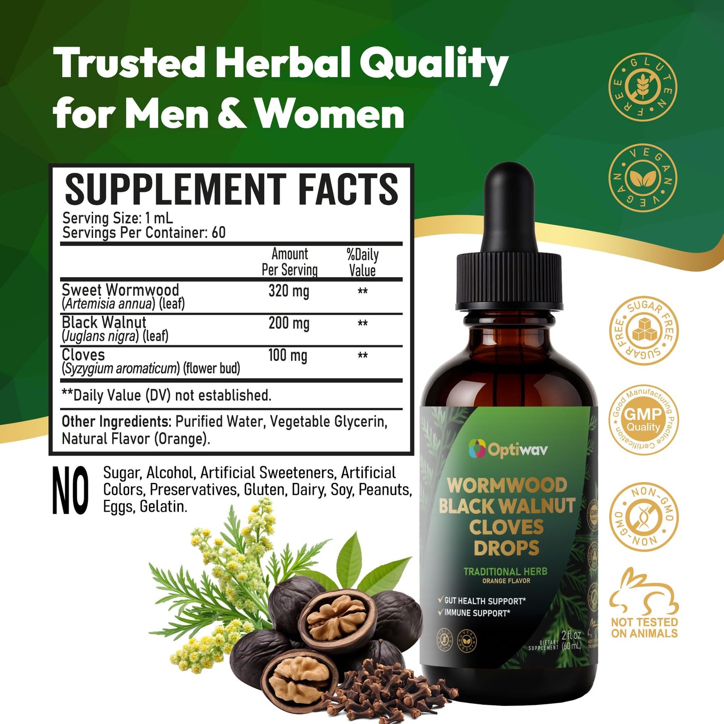Optiwav Wormwood, Black Walnut & Cloves Drops – Digestive Wellness & Immune Support