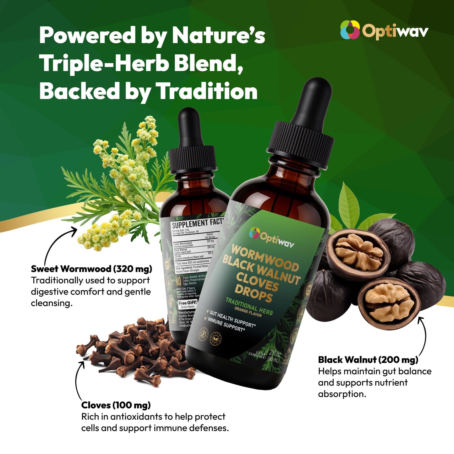 Optiwav Wormwood, Black Walnut & Cloves Drops – Digestive Wellness & Immune Support
