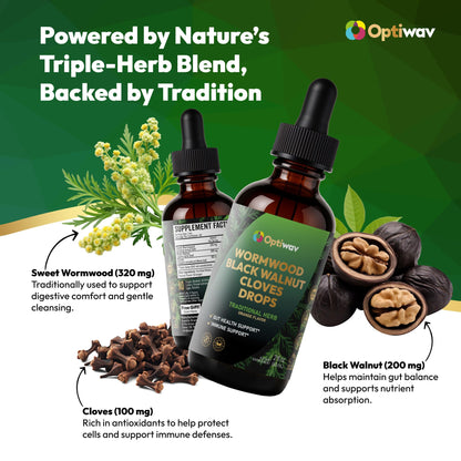Optiwav Wormwood, Black Walnut & Cloves Drops – Digestive Wellness & Immune Support