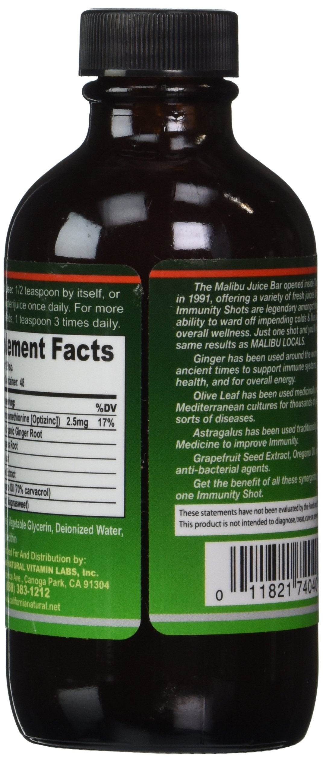 California Natural Immunity Shots 4oz – Zinc, Ginger & Oregano Oil