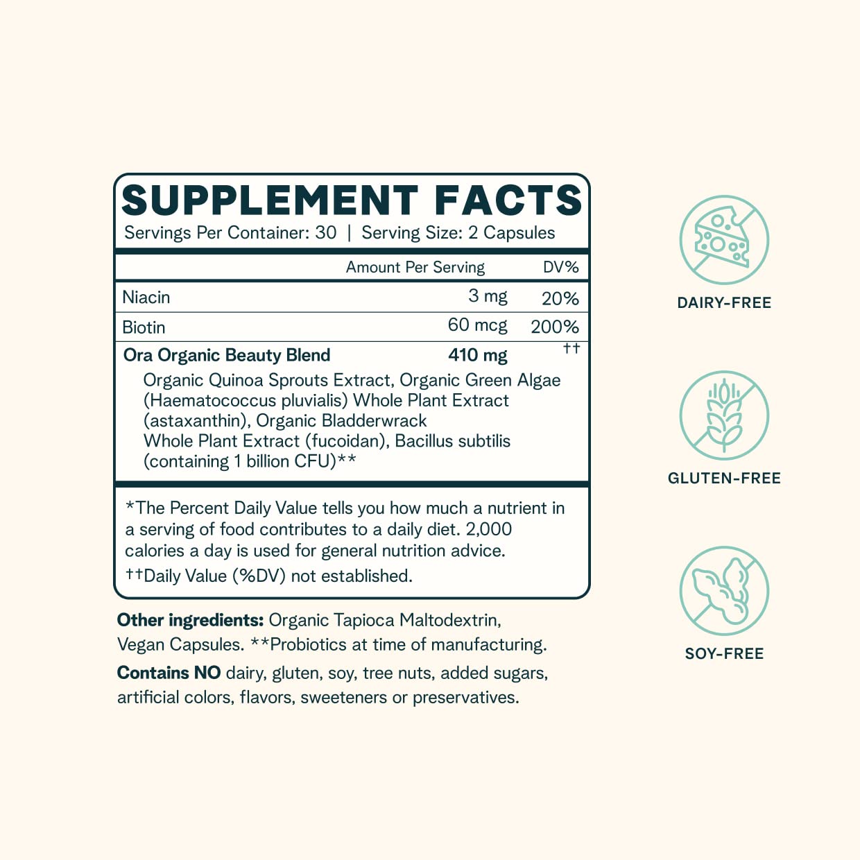Ora Organic BeYouTiful Hair, Skin & Nails – 60 Vegan Capsules
