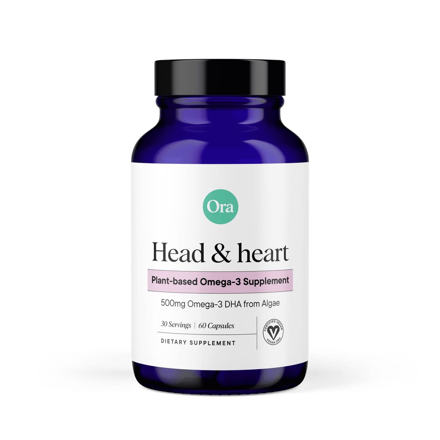 Ora Organic Vegan Omega-3 DHA 500mg – Algae-Sourced | Brain, Eye & Heart Health | 60 Capsules