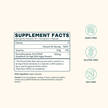 Ora Organic Vegan Omega-3 DHA 500mg – Algae-Sourced | Brain, Eye & Heart Health | 60 Capsules