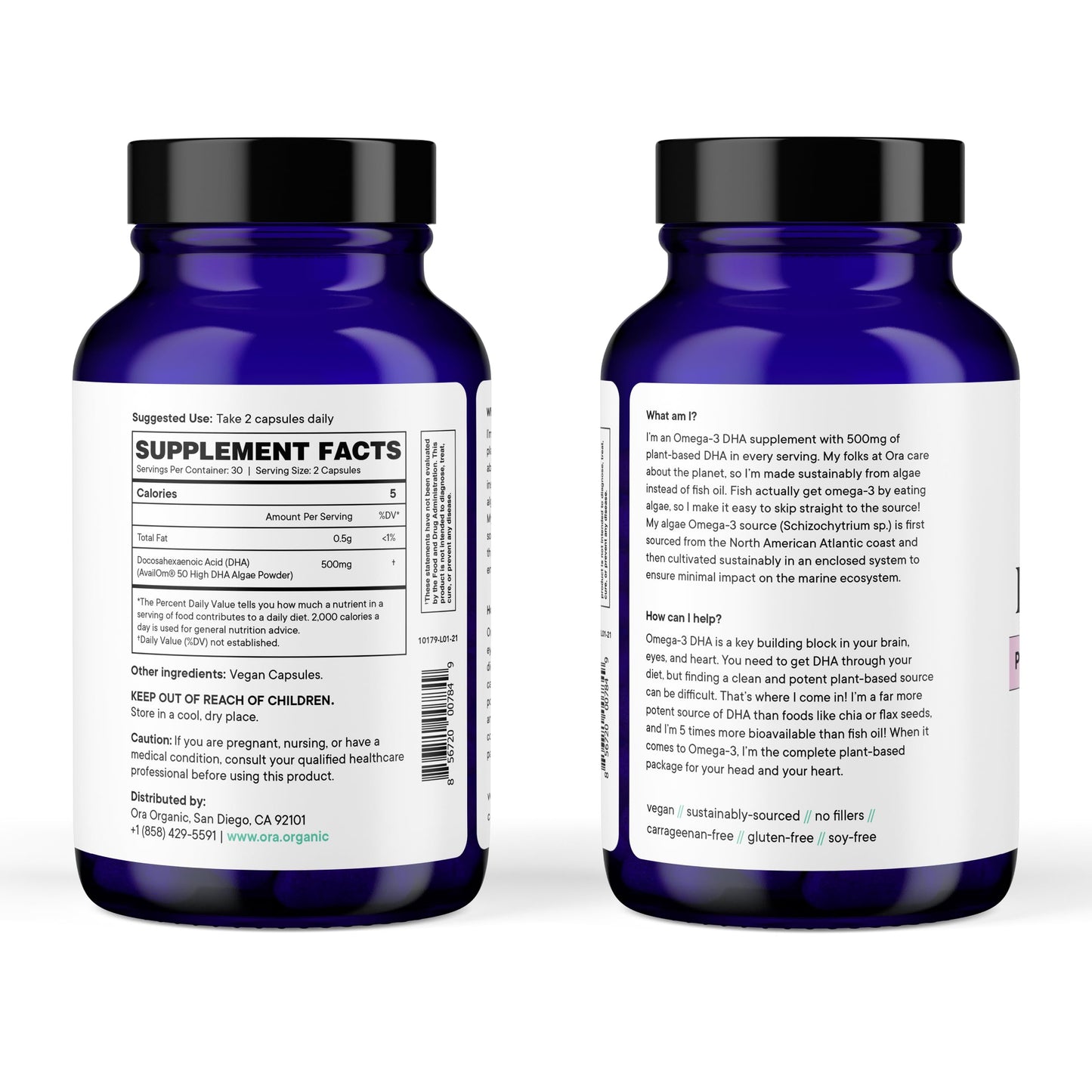 Ora Organic Vegan Omega-3 DHA 500mg – Algae-Sourced | Brain, Eye & Heart Health | 60 Capsules